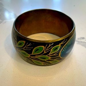 Vintage hand painted wood and brass bangle.
